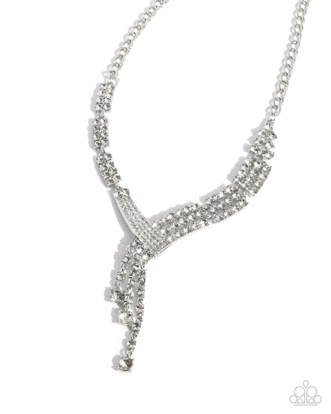 COMING SOON Paparazzi Diagonal Dazzle Necklace White