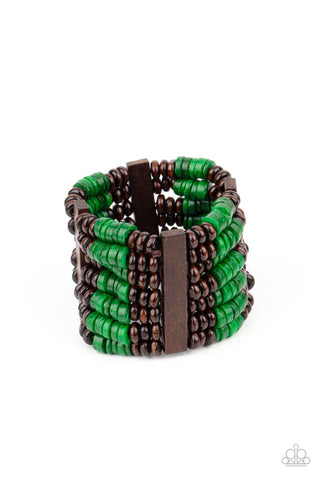 Paparazzi Vacay Vogue - Green Wooden Bracelet