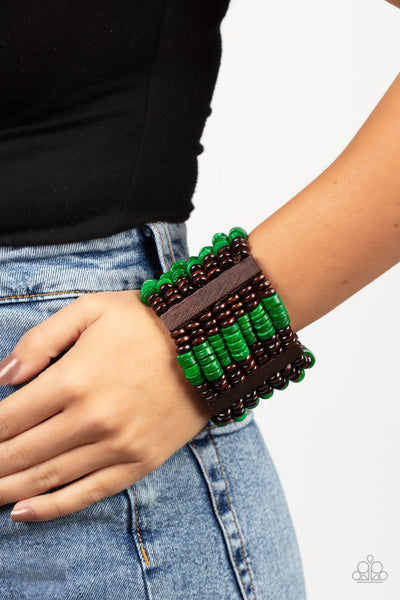 Paparazzi Vacay Vogue - Green Wooden Bracelet