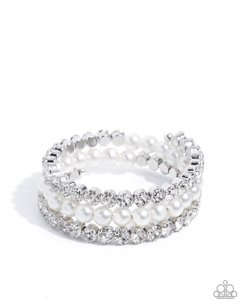 Paparazzi Grandiose Glitz - Pearl Coiled White Bracelet