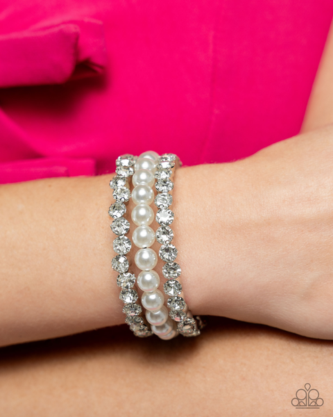 Paparazzi Grandiose Glitz - Pearl Coiled White Bracelet