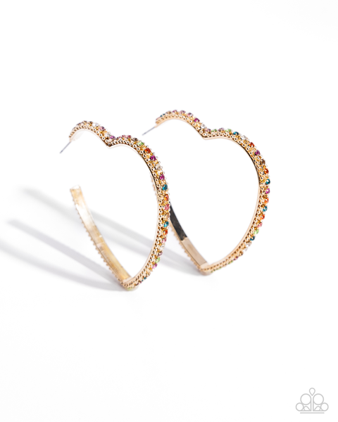 Paparazzi Halftime Hearts - Multi Gold Heart Earrings