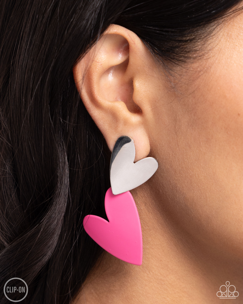 Paparazzi Romantic Occasion - Pink Clip on Heart Earrings