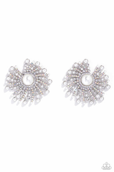 Paparazzi Fancy Fireworks - White Pearl Earrings