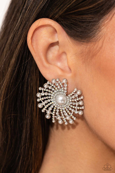 Paparazzi Fancy Fireworks - White Pearl Earrings