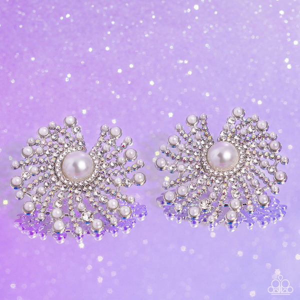 Paparazzi Fancy Fireworks - White Pearl Earrings