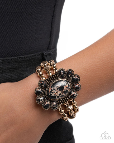 Paparazzi Creative Caliber Necklace, Prairie Protection Bracelet & Obsessed Operation Earrings Black (3 pieces) Set
