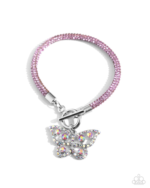 Paparazzi On SHIMMERING Wings Butterfly Necklace and Aerial Appeal Toggle Butterfly Bracelet Pink Set