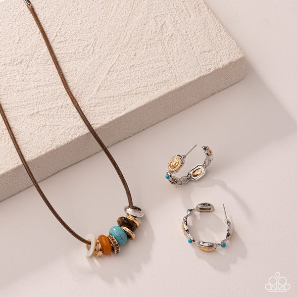 Paparazzi Neat Nuance - Multi Necklace & Polished Poignancy - Blue Hoop Earrings Simply Santa Fe Set