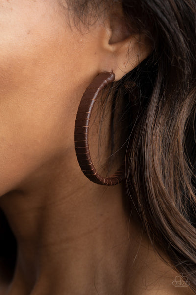 Paparazzi Leather-Clad Legend - Brown Hoop Earrings