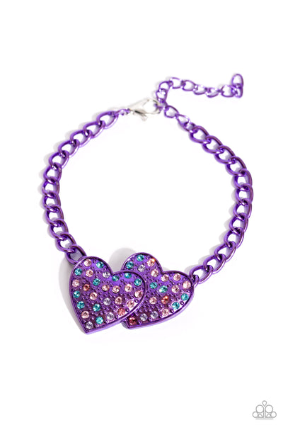 Paparazzi Low-Key Lovestruck Necklace and Lovestruck Lineup Bracelet - Purple Set