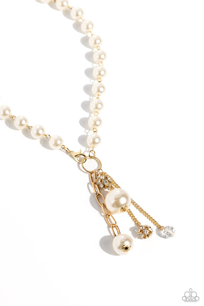 Paparazzi White Collar Welcome - Gold Pearl Necklace