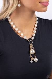 Paparazzi White Collar Welcome - Gold Pearl Necklace