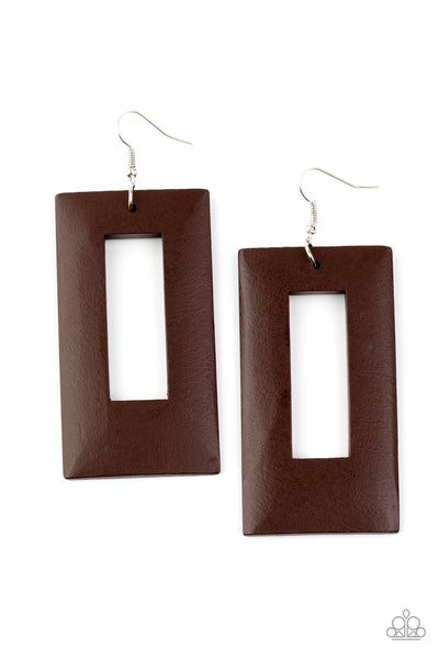 Paparazzi Totally Framed Wooden Earrings Brown