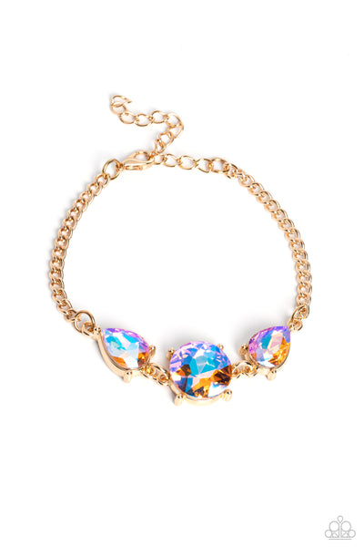 Paparazzi Set Round Royalty - Gold Necklace and Twinkling Trio - Gold Bracelet