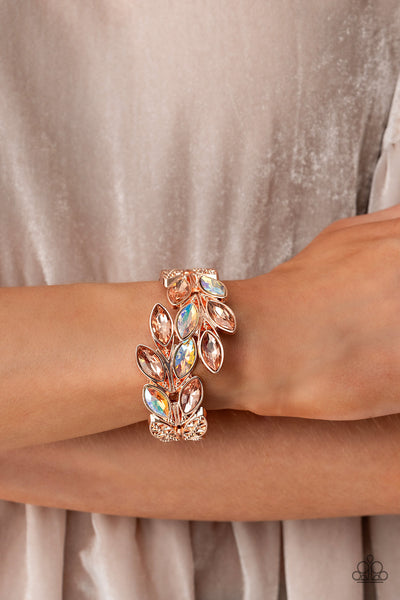 Paparazzi Luminous Laurels - Rose Gold Hinged Bracelet