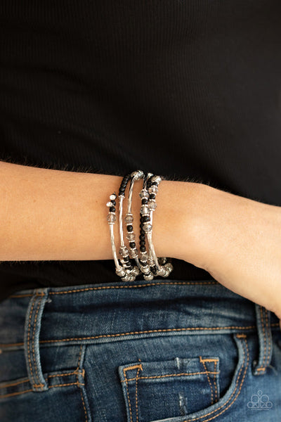 Paparazzi Head Turning Twinkle Black Coil Bracelet