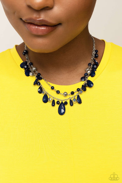 Paparazzi Flirty Flood - Blue Earrings and Cheeky Cascade - Blue Necklace Set