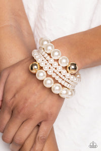 Paparazzi Pleasing Pirouette - Gold Coil Pearl Bracelet