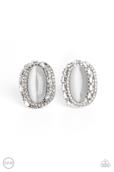 Paparazzi Shimmery Statement - White Clip on Earrings