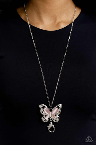 Paparazzi Wings Of Whimsy - Pink Butterfly Lanyard Necklace