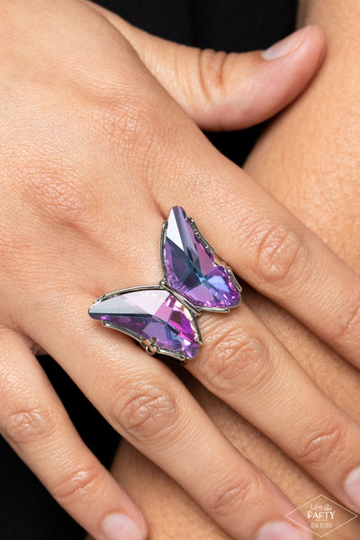 Paparazzi Fluorescent Flutter - Purple UV Butterfly Ring