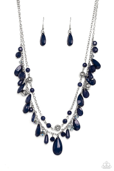 Paparazzi Flirty Flood - Blue Earrings and Cheeky Cascade - Blue Necklace Set