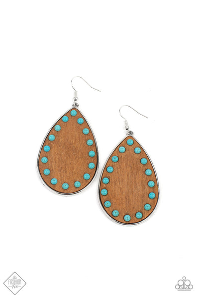 Paparazzi Rustic Refuge - Blue Wooden Earrings