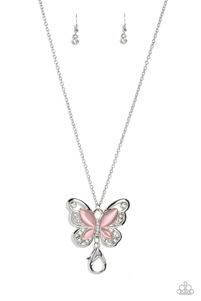 Paparazzi Wings Of Whimsy - Pink Butterfly Lanyard Necklace