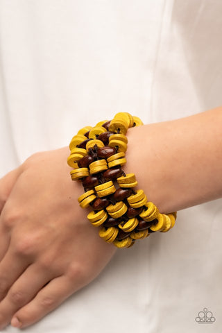 Paparazzi Galapagos Go-Getter - Yellow Wooden Bracelet