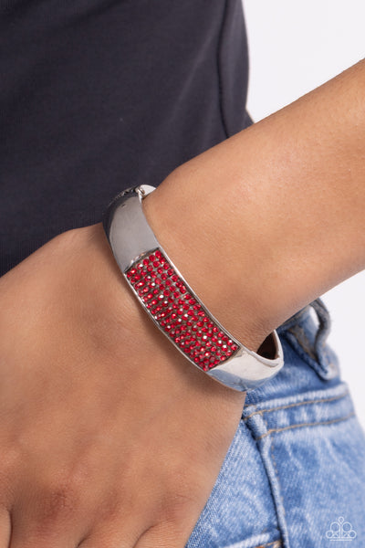 Record-Breaking Bling - Hinged Red Bracelet