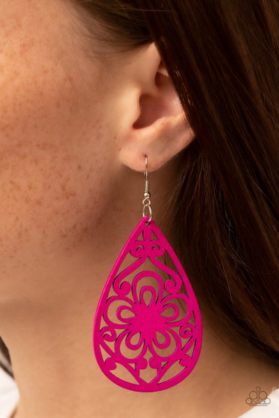 Paparazzi Marine Eden Wooden Pink Earrings