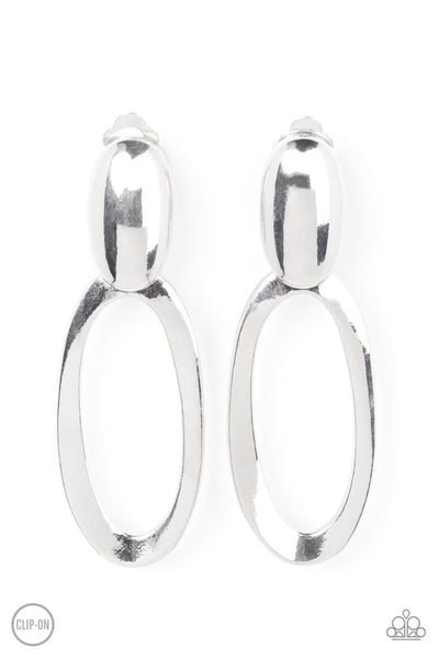 Paparazzi Pull OVAL! - Clip on Silver Earrings