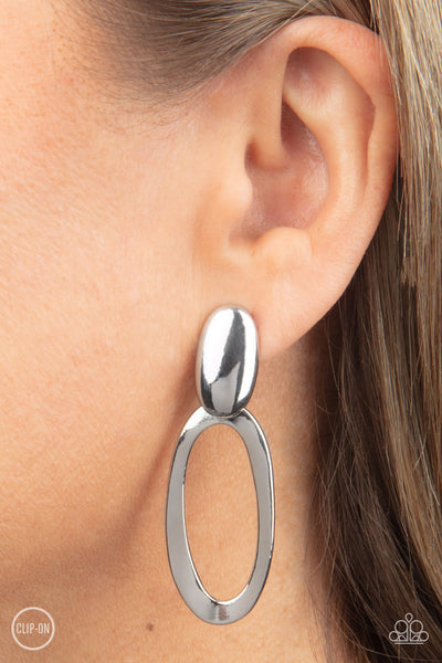 Paparazzi Pull OVAL! - Clip on Silver Earrings