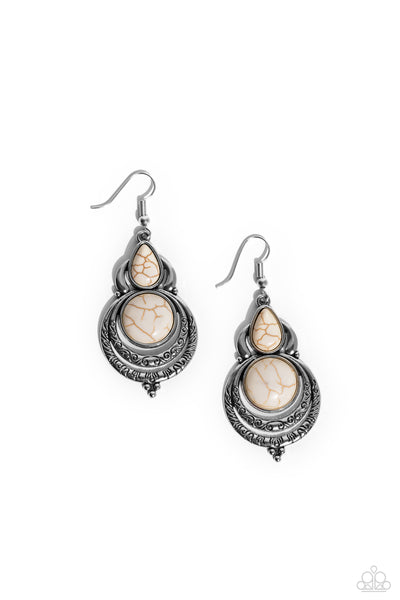 Paparazzi Sonoran Song - White Cracked Stone Earrings