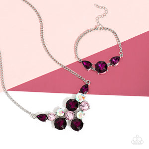 Paparazzi Round Royalty Necklace and Twinkling Trio Bracelet Pink Set