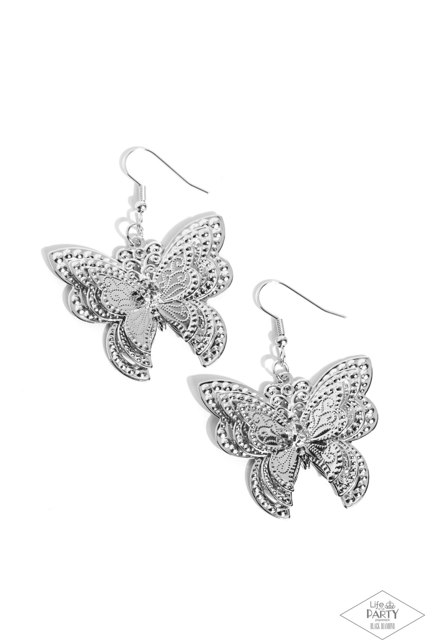 Paparazzi Layered Launch - Butterfly White Earrings