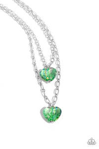 Paparazzi Layered Love - Iridescent Green Heart Necklace hi