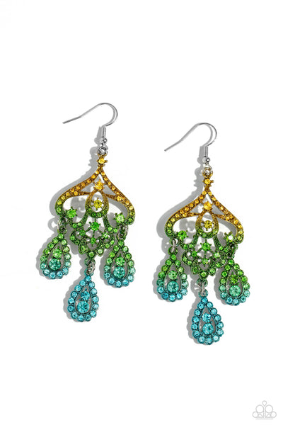 Paparazzi Chandelier Command Green Ombré Multi Earrings