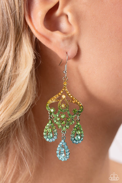 Paparazzi Chandelier Command Green Ombré Multi Earrings