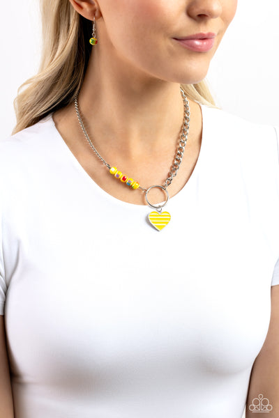 Paparazzi Mismatched Mayhem - Yellow Heart Necklace