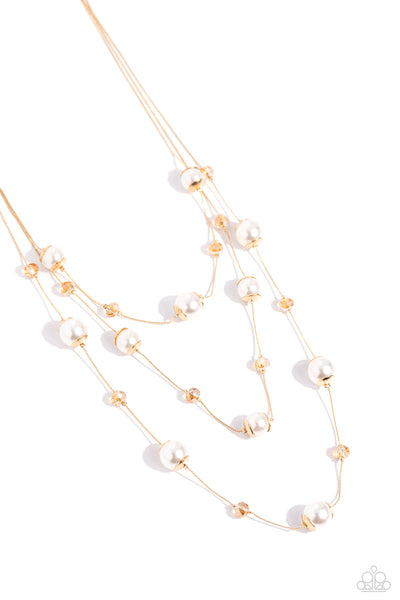 Paparazzi Glistening Gamut - Gold Pearl Necklace