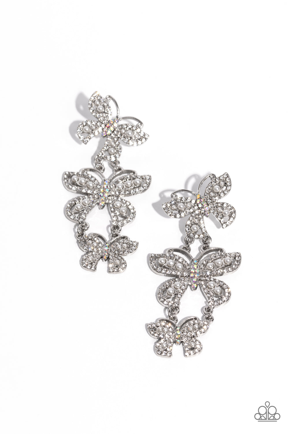 Paparazzi Fluttering Finale - White Butterfly Earrings