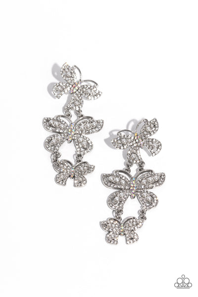 Paparazzi Fluttering Finale - White Butterfly Earrings