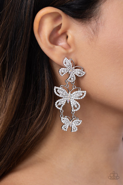 Paparazzi Fluttering Finale - White Butterfly Earrings