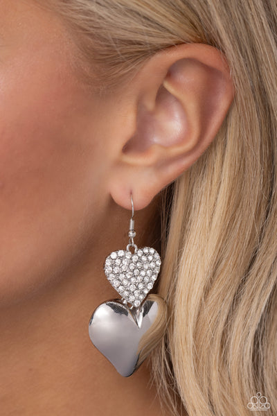 Paparazzi Charming Connection - White Heart Earrings