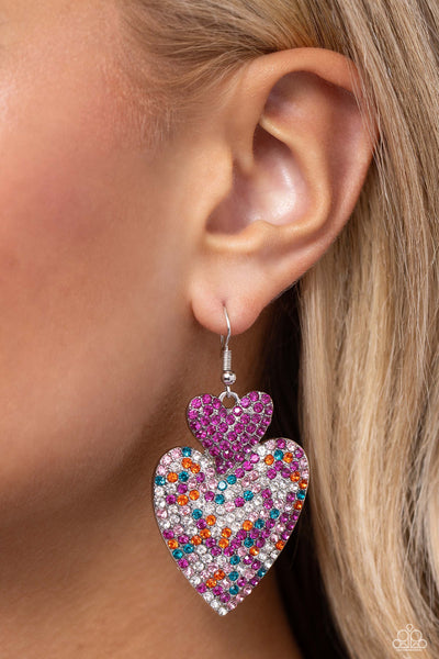 Paparazzi Flirting Flourish - Pink Heart Earrings