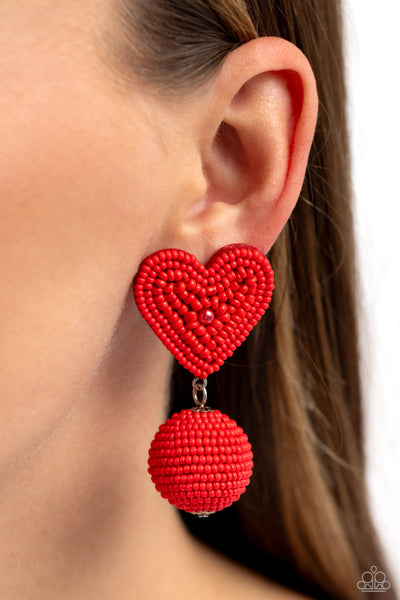 Paparazzi Spherical Sweethearts Heart Seed Bead Red Earrings