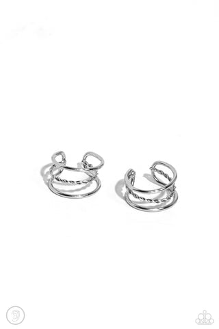 Paparazzi Textured Triumph - Silver Cuff Earrings