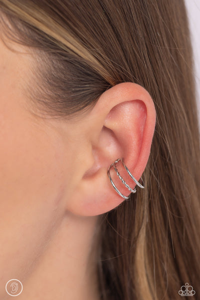 Paparazzi Textured Triumph - Silver Cuff Earrings